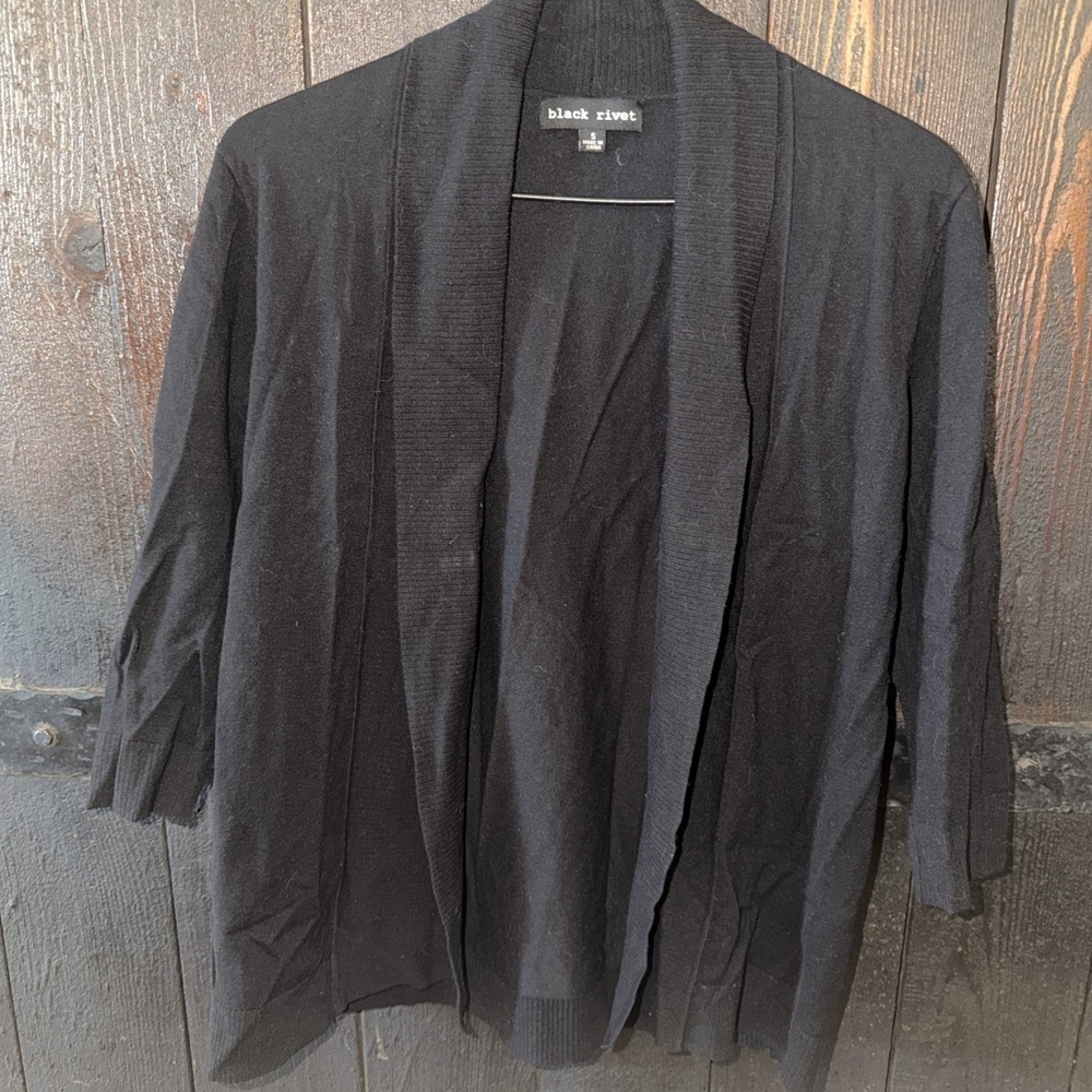 Black Rivet Women's Size Small Black Open Front Cardigan Silk Blend Casual V6